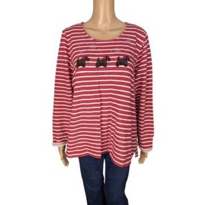 CJ Banks Red and White Striped Sequin Scottie Christmas Top 1X